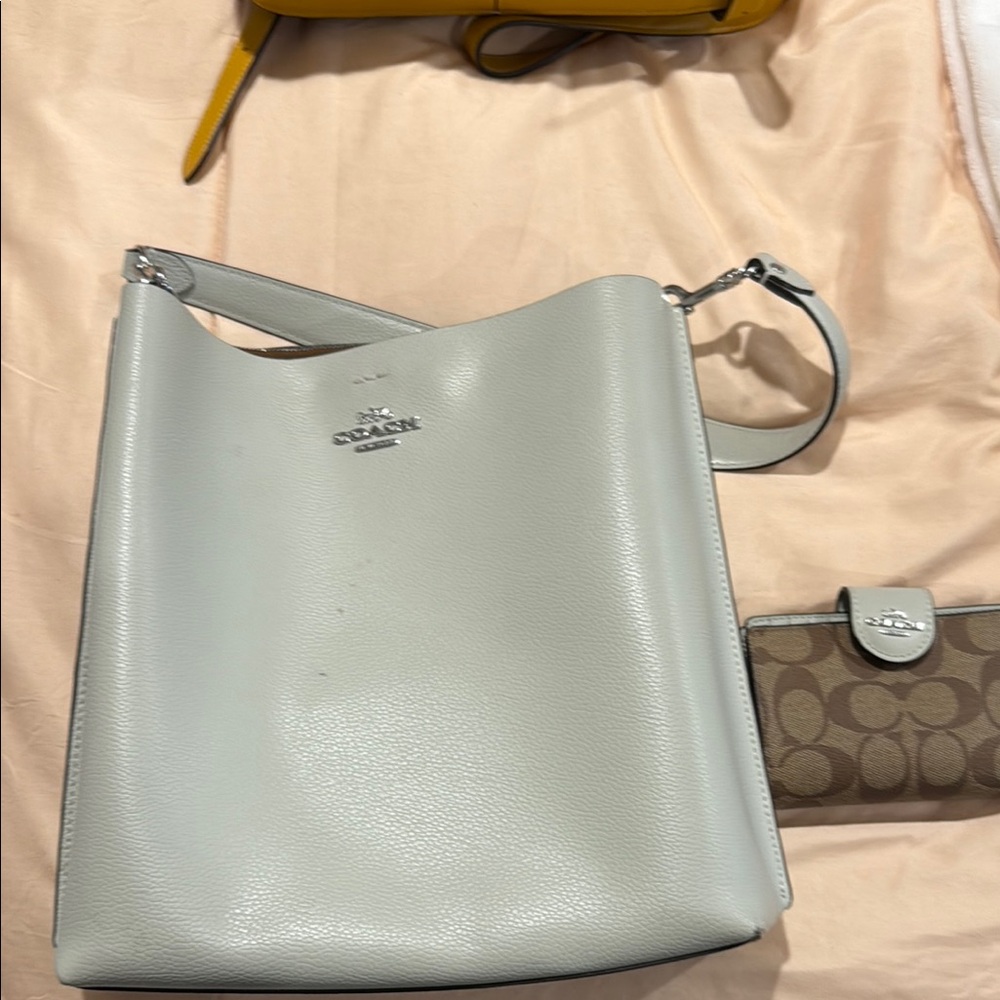 Coach Light Gray Leather Shoulder Bag